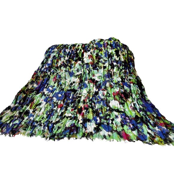 Ann Taylor Oblong Scarf Multi-Color Raw Fringe Rayon + Wool Watercolor 72" - Picture 8 of 15